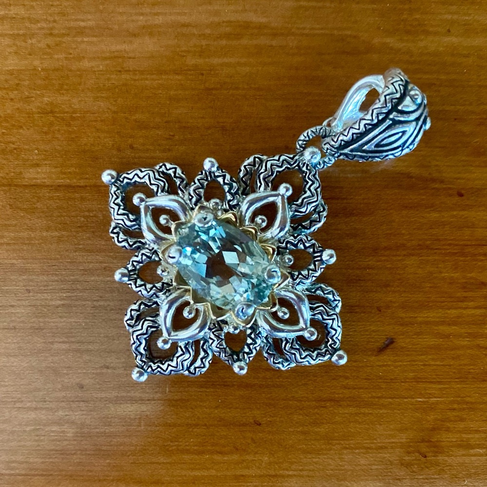 Barbara Bixby Sterling Silver & 18k Solid Gold Blue Topaz Enhancer Pendant